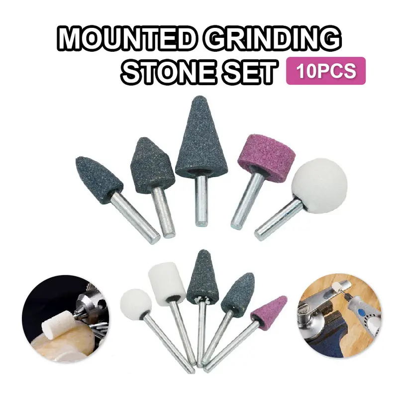 10 Pcs 6Mm & 3Mm Shank Abrasive Mounted Stone Rotary Tool Bits 1