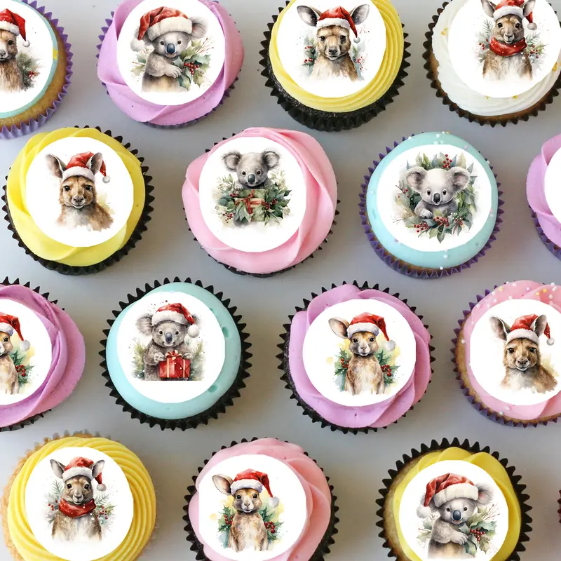 Australian Christmas Animals Pre-Cut Mini Edible Cupcake Or Cookie Toppers 1