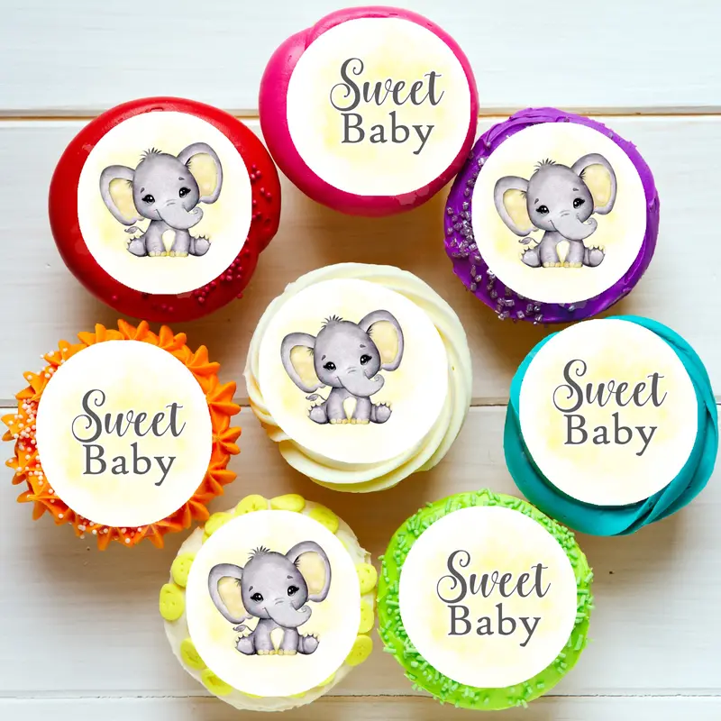 Baby Elephant Shower Pre-Cut Edible Icing Cupcake Or Cookie Toppers 1