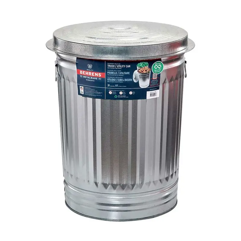Behrens 31 Gallon Galvanized Steel Trash Can With Lid 1