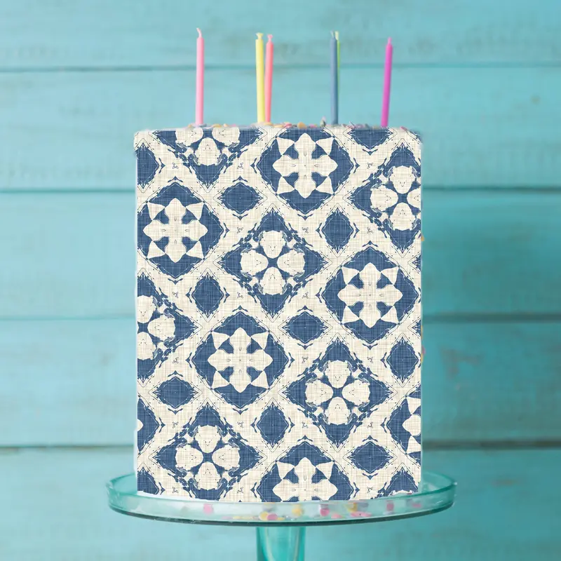 Blue Tile Pattern Edible Icing Cake Wrap 1