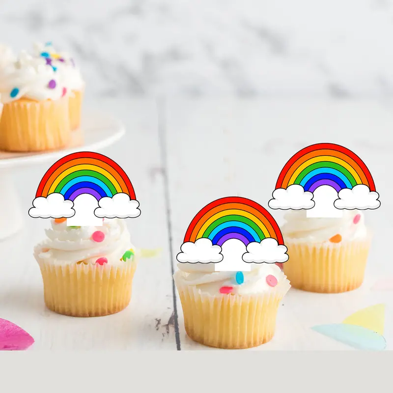 Bright Rainbows Pre-Cut Edible Stand Up Wafer Card Cupcake Toppers 1