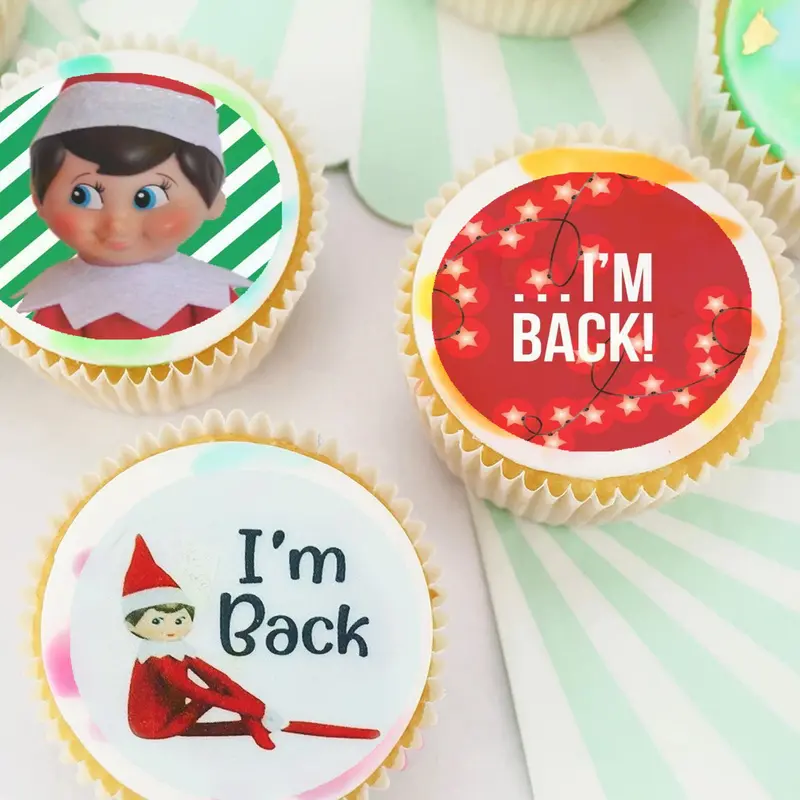 Christmas Elf On The Shelf Pre-Cut Edible Cupcake Or Cookie Toppers 1
