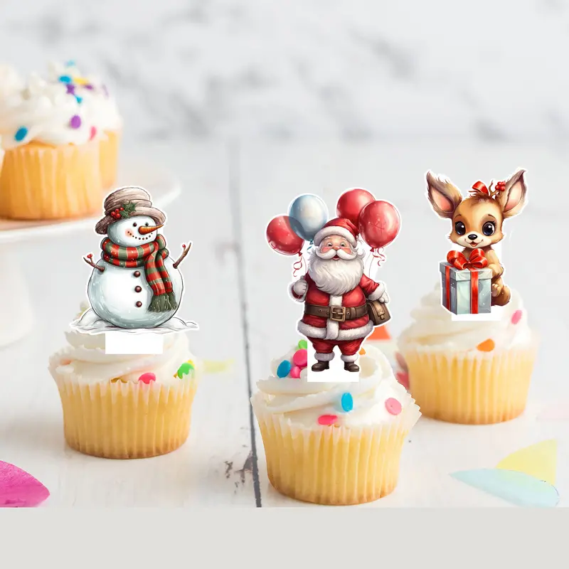 Christmas Xmas Themed Pre-Cut Edible Stand-Up Wafer Card Toppers 1
