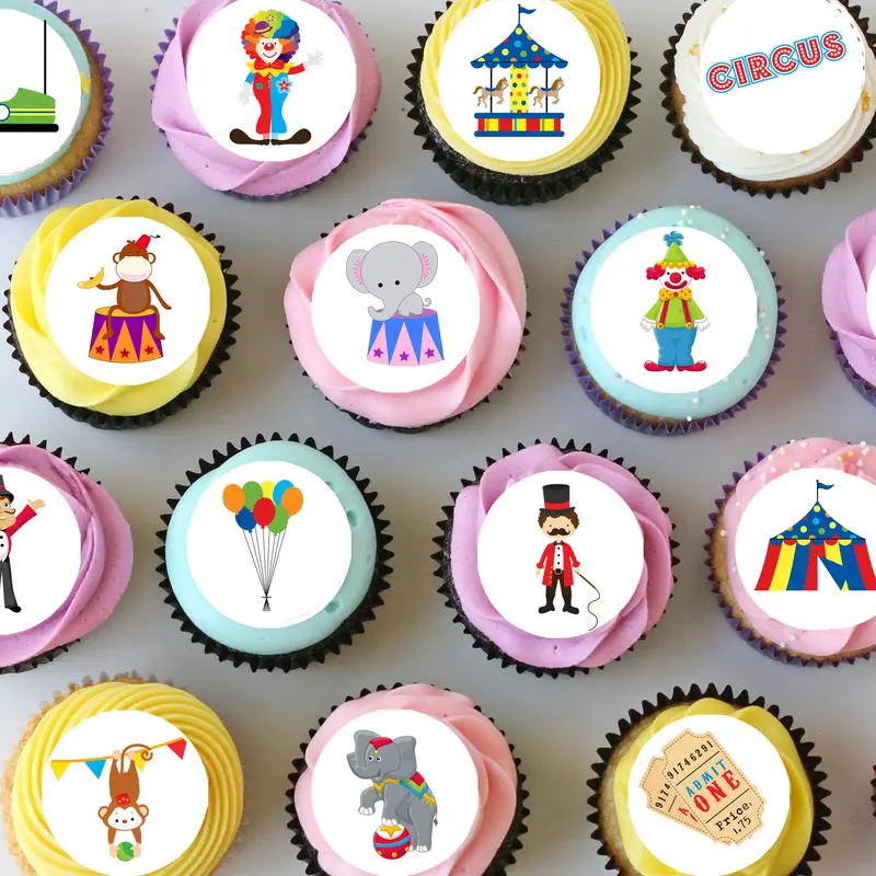Circus Carnival Pre-Cut Mini Edible Cupcake Or Cookie Toppers 1