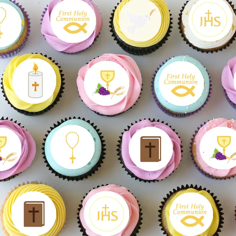 Communion Religious Pre-Cut Mini Edible Cupcake Or Cookie Toppers 1