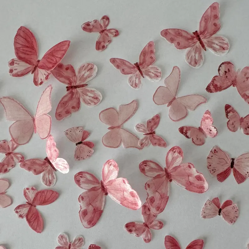 Coral Coloured Pre-Cut Edible Wafer Butterflies 1