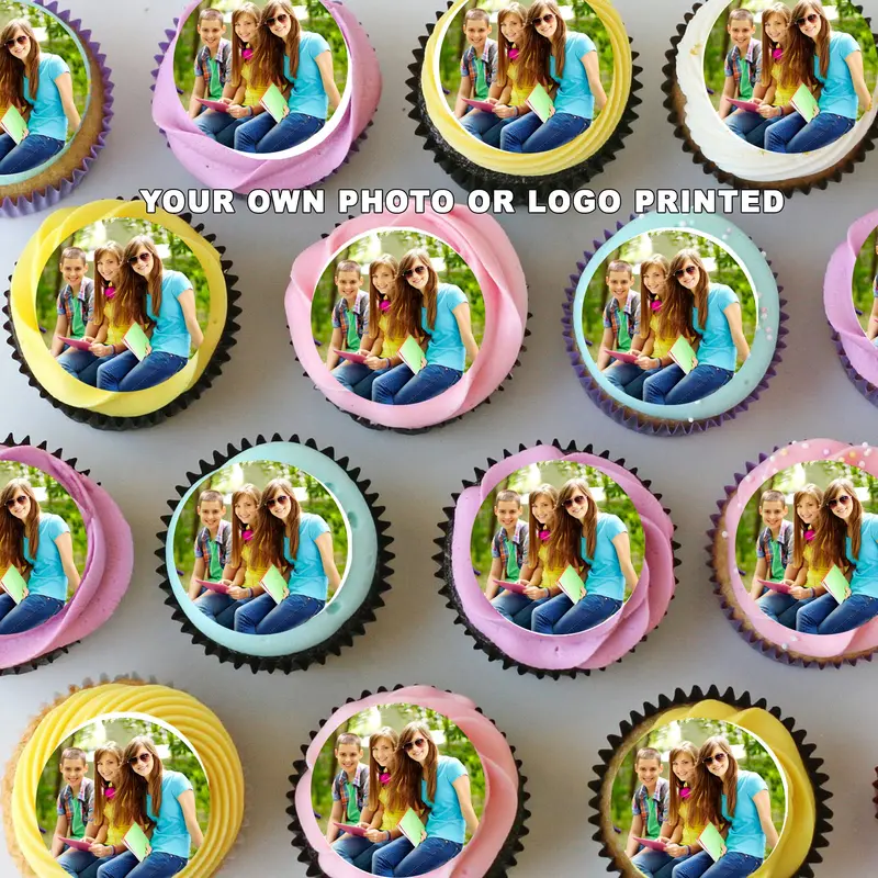 Custom Photo Logo Mini Pre-Cut Edible Icing Cupcake Or Cookie Toppers 1