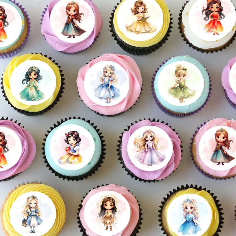 Disney Princess Inspired Princesses Pre-Cut Mini Edible Icing Cupcake Or Cookie Toppers 1