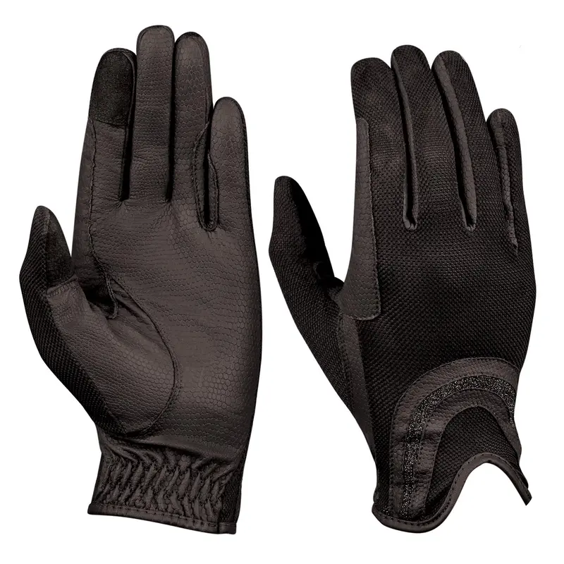 Dublin Pull On Glitter Mesh Back Equestrian Riding Gloves 1
