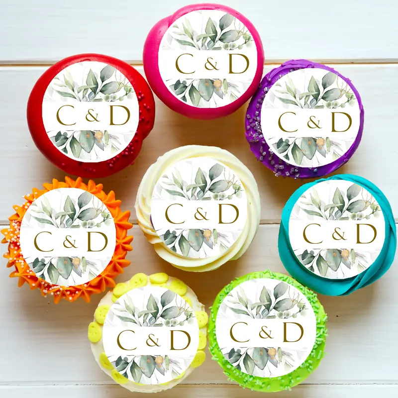 Eucalyptus Leaves Bridal Pre-Cut Edible Cupcake Or Cookie Toppers 1