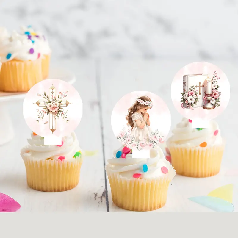 First Holy Communion Pre-Cut Edible Stand Up Wafer Card Cupcake Toppers 1