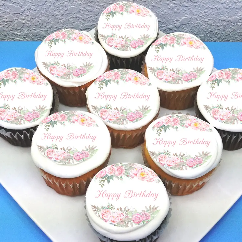 Floral Birthday Edible Cupcake Toppers 1