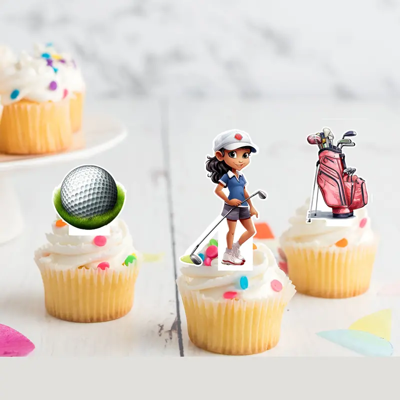 Golfer Girl Pre-Cut Edible Stand-Up Wafer Card Toppers 1
