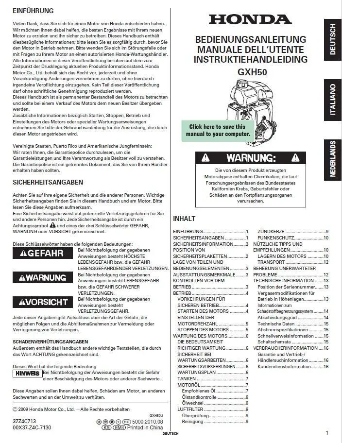 Gxh50 Honda Engine Owner's Manual (Other Languages) 1