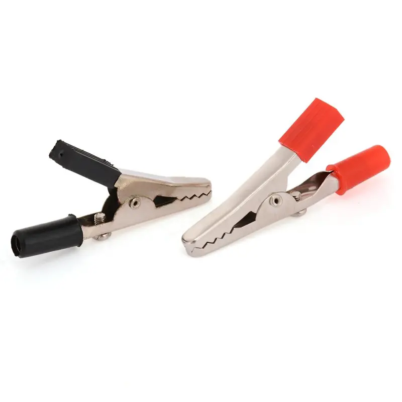 Heavy Duty Alligator Crocodile Single Clamp 50Mm Black + Red Clips Pair 1