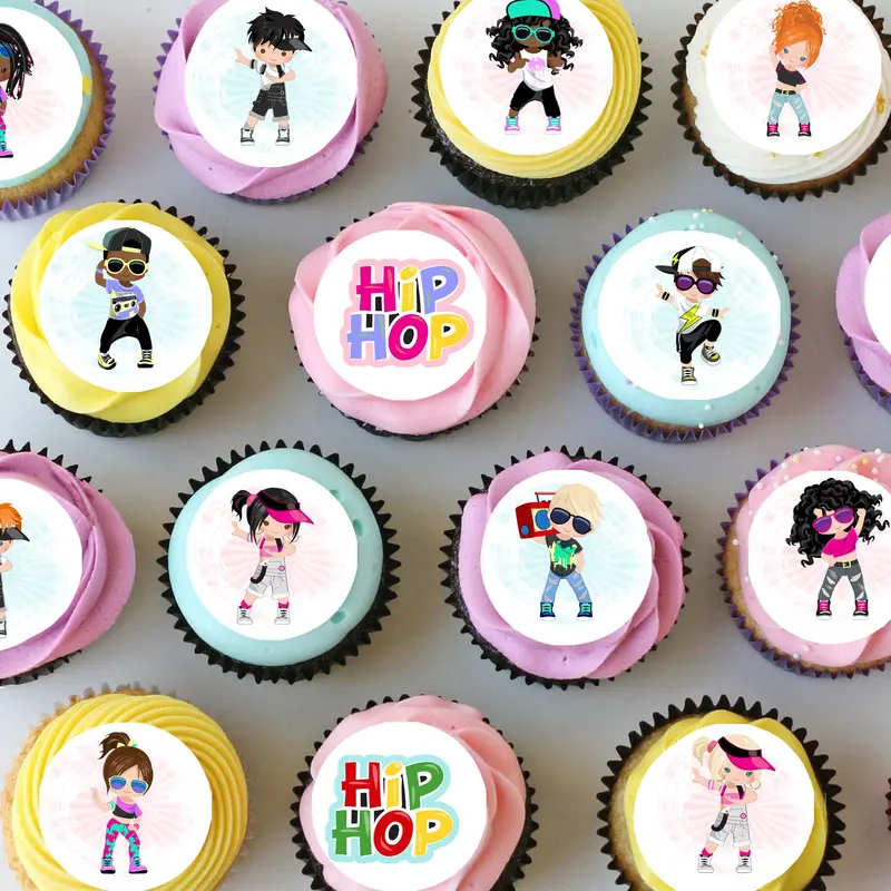 Hip Hop Dance Pre-Cut Mini Edible Icing Cupcake Or Cookie Toppers 1