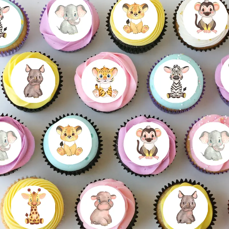 Jungle Animal Safari Pre-Cut Mini Edible Cupcake Or Cookie Toppers 1