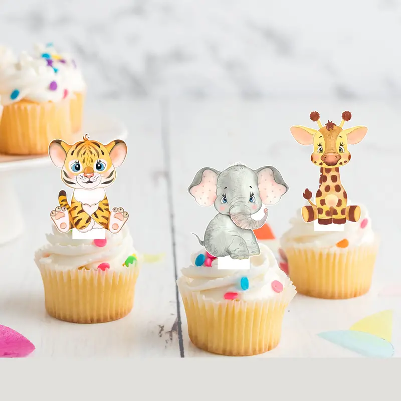 Jungle Safari Animals Pre-Cut Edible Stand-Up Wafer Card Cupcake Toppers 1