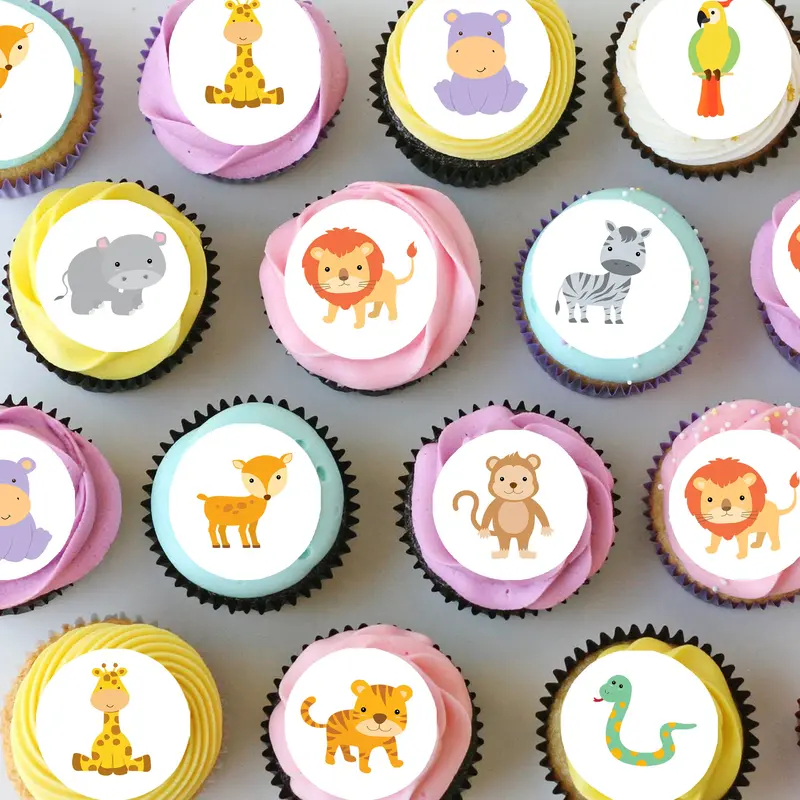 Jungle Safari Animals Pre-Cut Mini Edible Cupcake Or Cookie Toppers 1