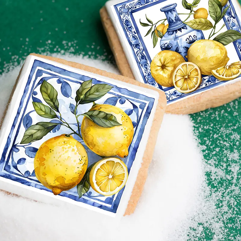 Lemon Amalfi Tiles Square Edible Cookie Toppers 1