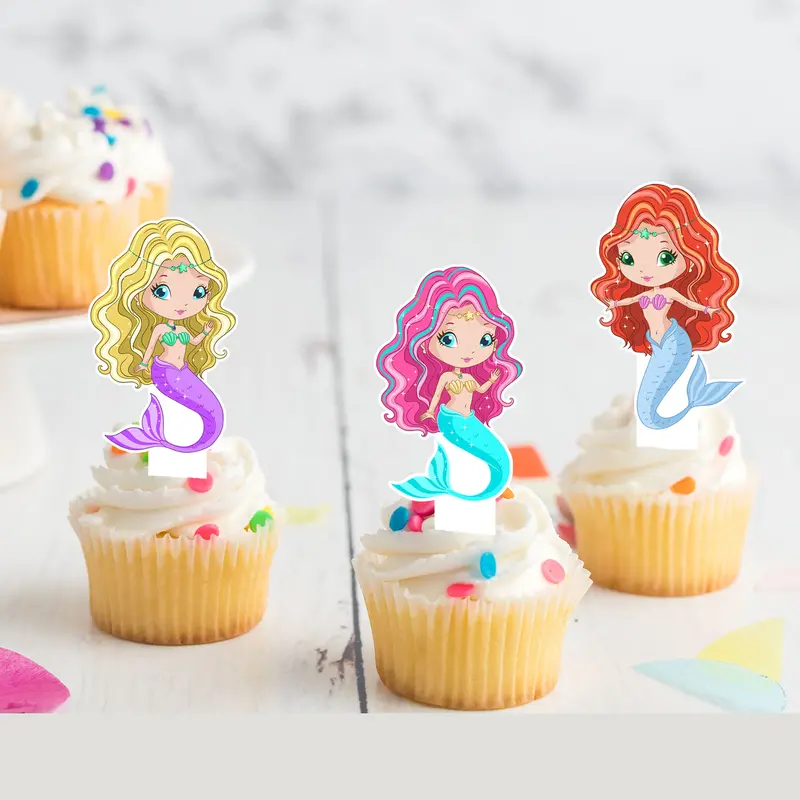 Mermaid Under The Sea Pre-Cut Edible Stand-Up Wafer Card Toppers 1