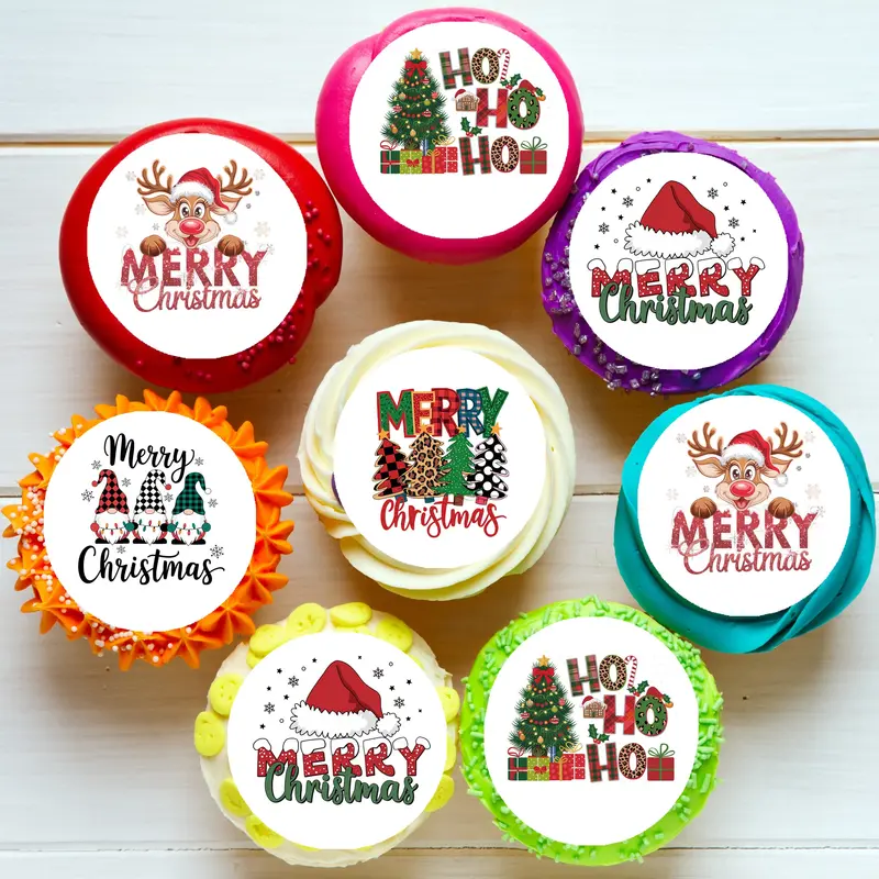 Merry Christmas Xmas Pre-Cut Edible Cupcake Or Cookie Toppers 1