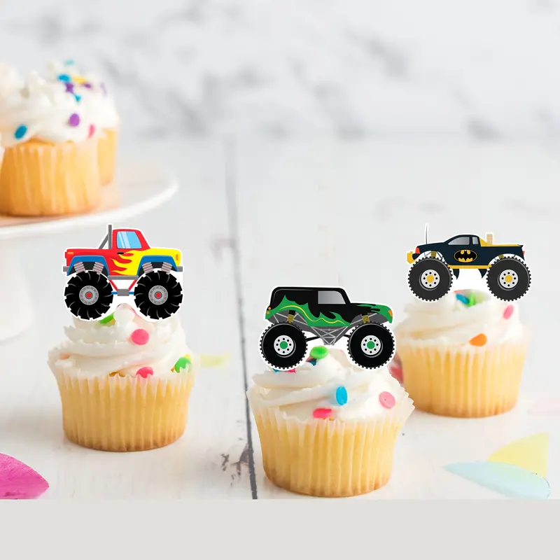 Monster Trucks Pre-Cut Stand-Up Edible Wafer Card Cupcake Toppers 1