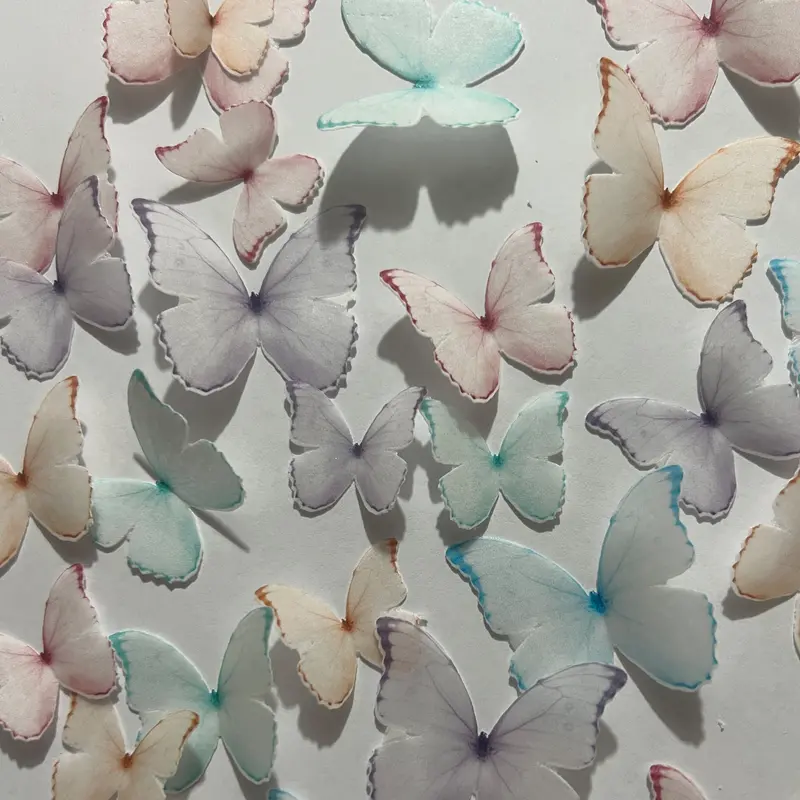 Multicoloured Pastel Pre-Cut Edible Wafer Butterflies 1