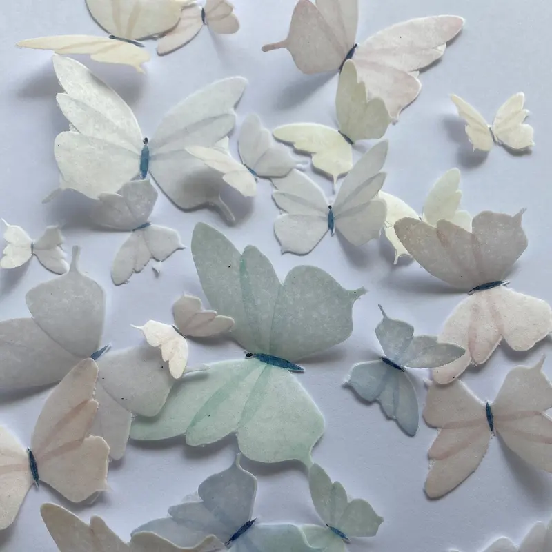 Multicoloured Pastel Pre-Cut Edible Wafer Butterflies 1
