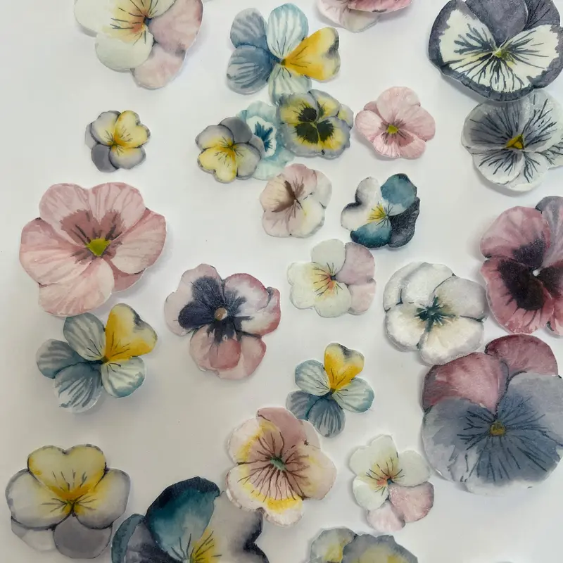 Multicoloured Pre-Cut Edible Wafer Pansies 1