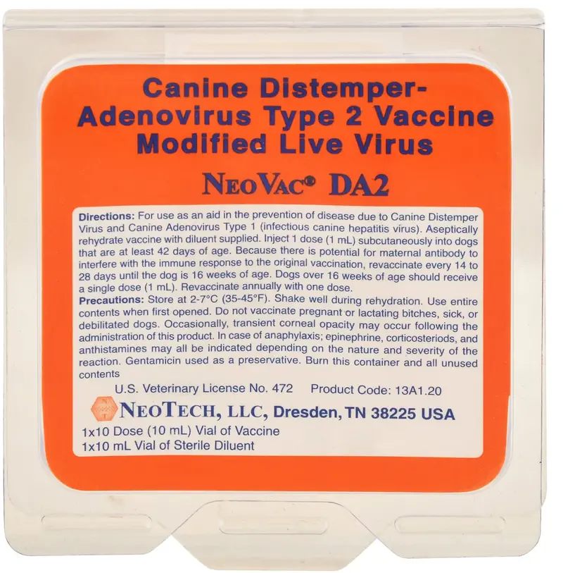 Neovac Da2 Canine Vaccine – Distemper & Adenovirus Type 2, Modified Live, Puppy & Adult Dogs 2