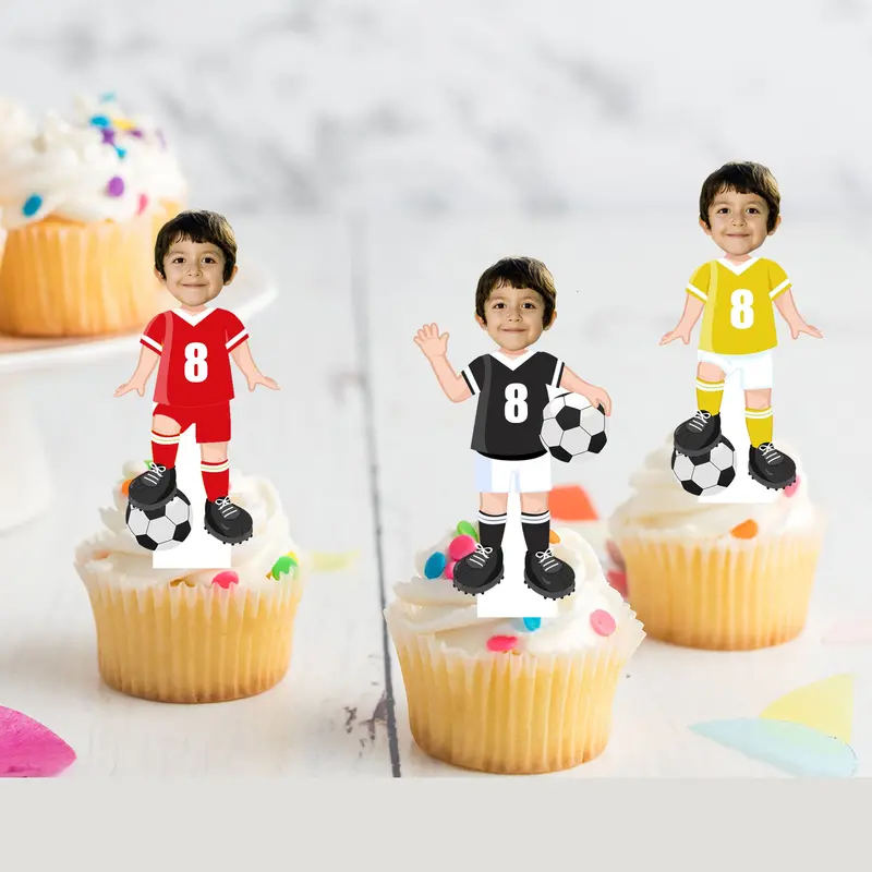 Photo Personalised Soccer Sports Football Pre-Cut Edible Stand-Up Wafer Card Cupcake Toppers 1