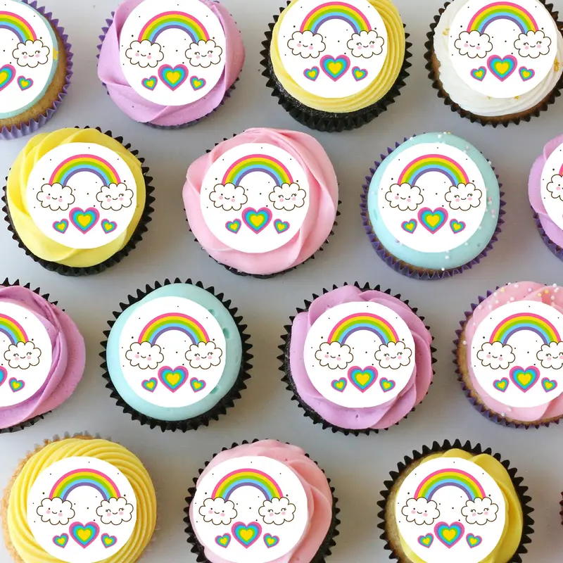 Rainbow Hearts Pre-Cut Mini Edible Cupcake Or Cookie Toppers 1