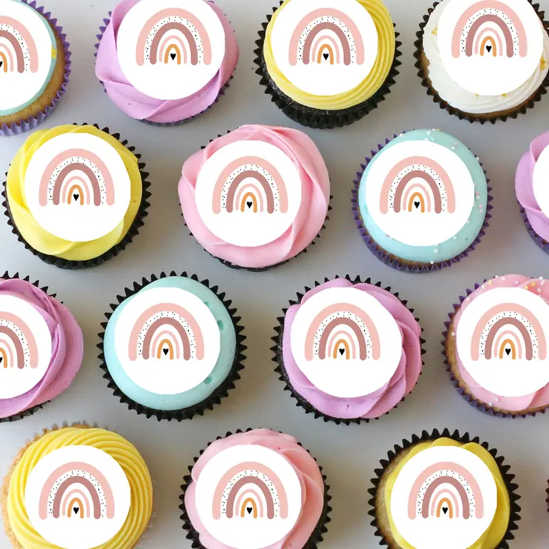 Rainbow Pre-Cut Mini Edible Cupcake Or Cookie Toppers 1