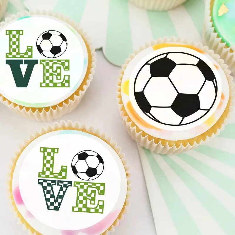 Soccer Themed Pre-Cut Edible Icing Cupcake Or Cookie Toppers 1