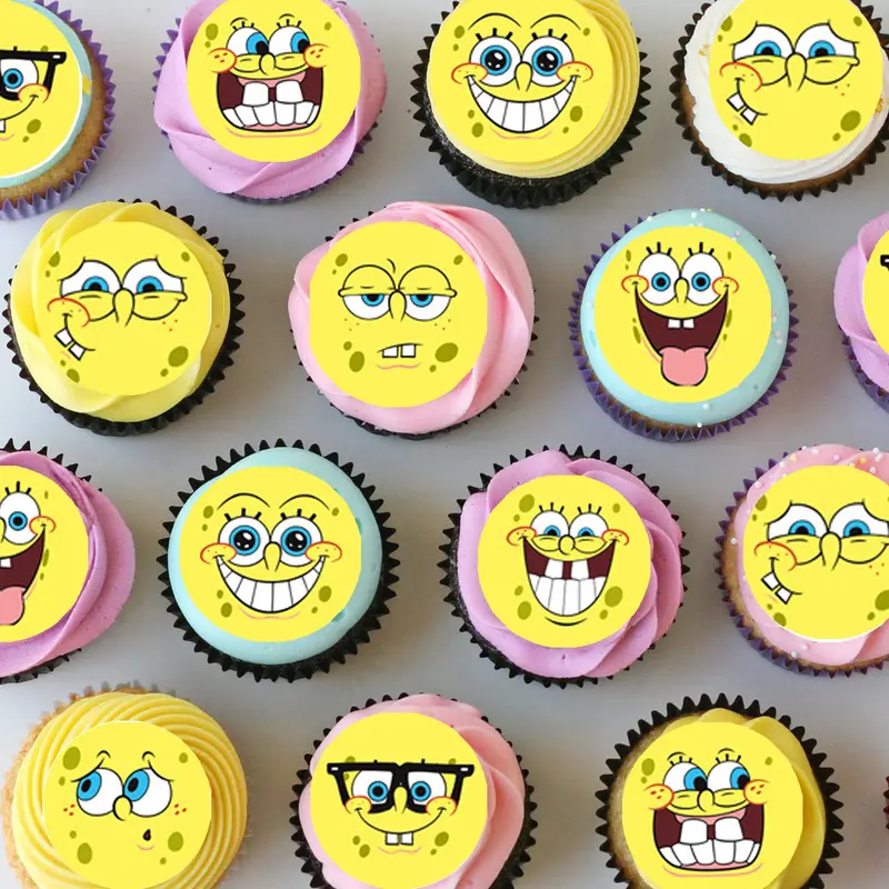 Spongebob Squarepants Pre-Cut Mini Edible Cupcake Or Cookie Toppers 1
