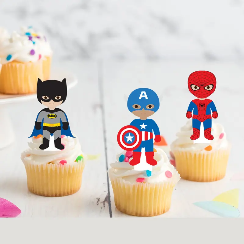 Superhero Boys Spiderman Pre-Cut Edible Stand-Up Wafer Card Cupcake Toppers 1