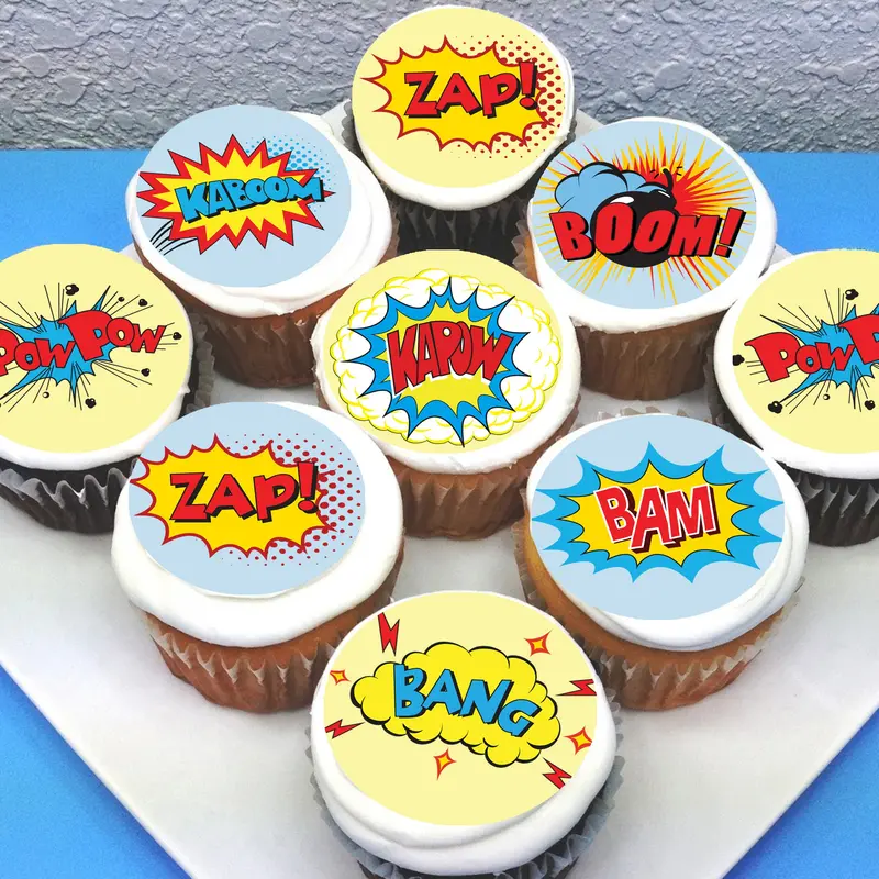 Superhero Burst Words Edible Cupcake Toppers 1
