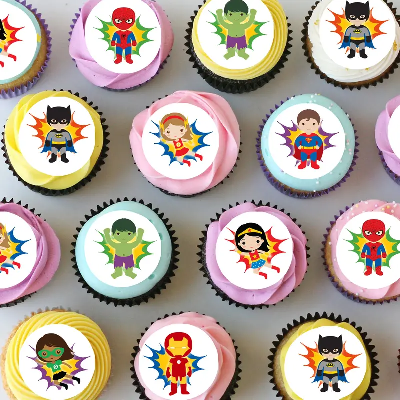Superheroes Pre-Cut Mini Edible Cupcake Or Cookie Toppers 1