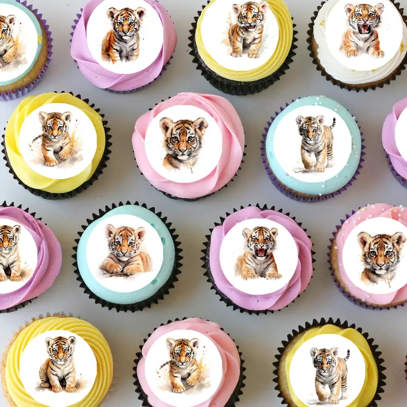 Tiger Cub Jungle Animal Pre-Cut Mini Edible Cupcake Or Cookie Toppers 1