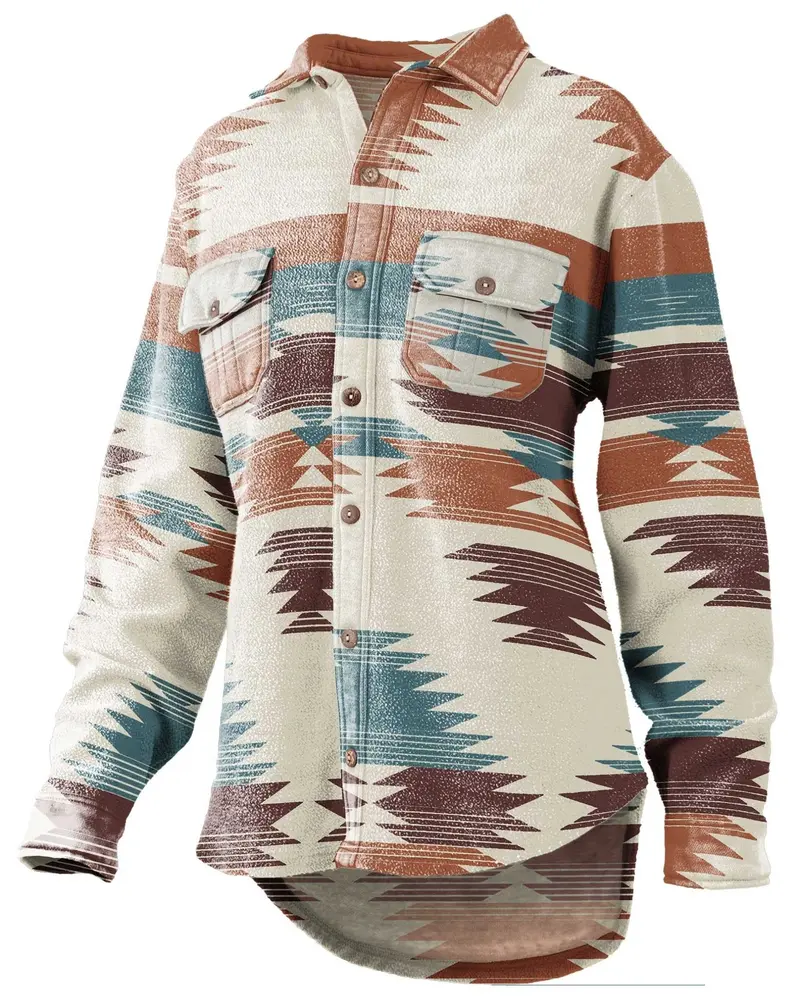 Turnrows Women's Aztec Reversed Fleece Shacket 2