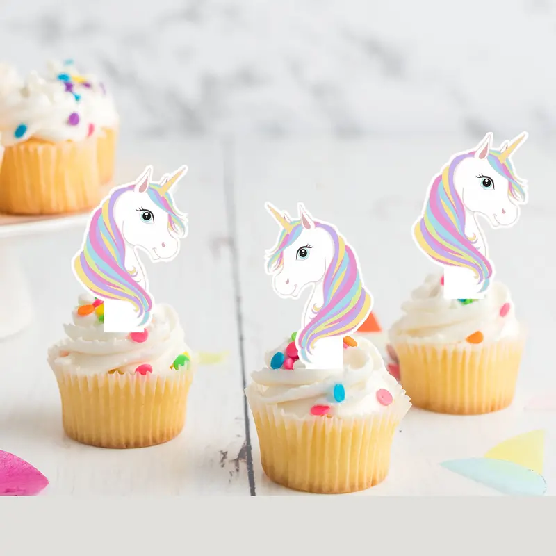 Unicorn Pre-Cut Edible Stand-Up Wafer Card Cupcake Toppers 1