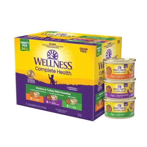 Wellness Complete Health Natural Grain Free Wet Cat Food Variety Pate Recipes Chicken & Turkey Pate Favorites 1