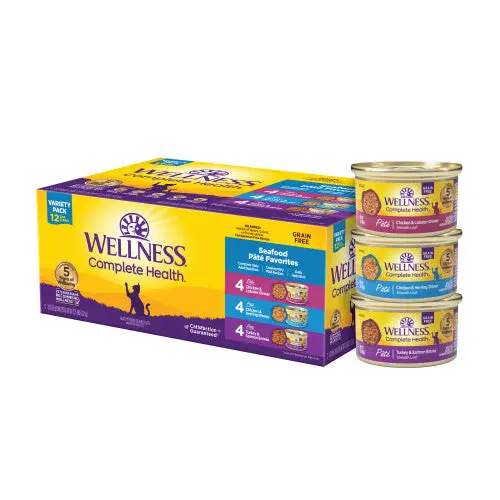 Wellness Complete Health Natural Grain Free Wet Cat Food Variety Pate Recipes Seafoods 1