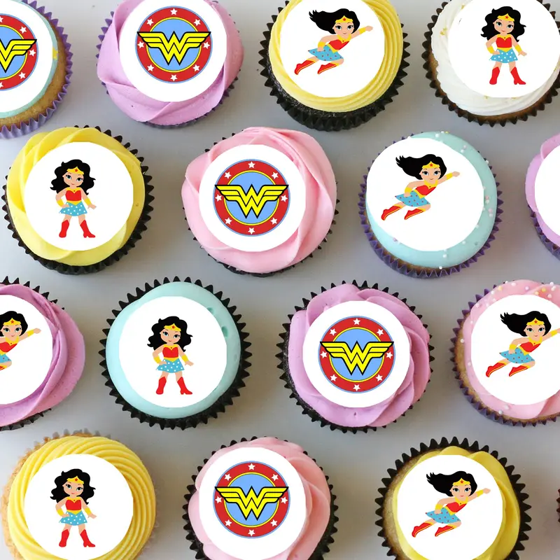 Wonderwoman Superhero Pre-Cut Mini Edible Cupcake Or Cookie Toppers 1